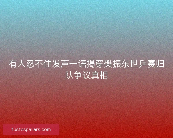 有人忍不住发声一语揭穿樊振东世乒赛归队争议真相